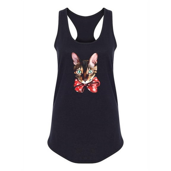 Cat With Bow Racerback Tank Women -Image by Shutterstock, Female XX-Large