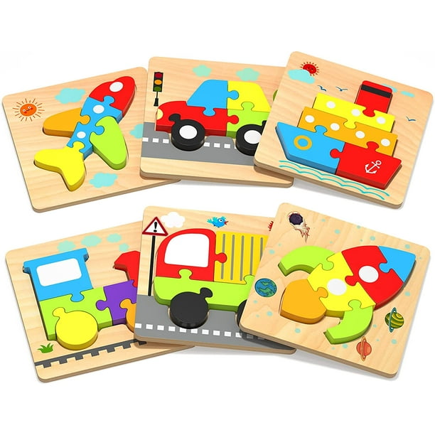 Wooden Toddler Puzzles Gifts Toys for 1 2 3 Years Old Boys Girls, 6