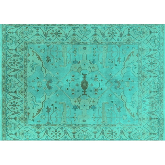 Ahgly Company Indoor Rectangle Oriental Turquoise Blue Industrial Area Rugs, 5' x 8'