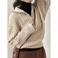 thumbnail image 6 of Women'S Sweaters Fall Winter Quarter Zip Long Sleeves Casual Ribbed Cable Knit Pullover Apricot One size, 6 of 8