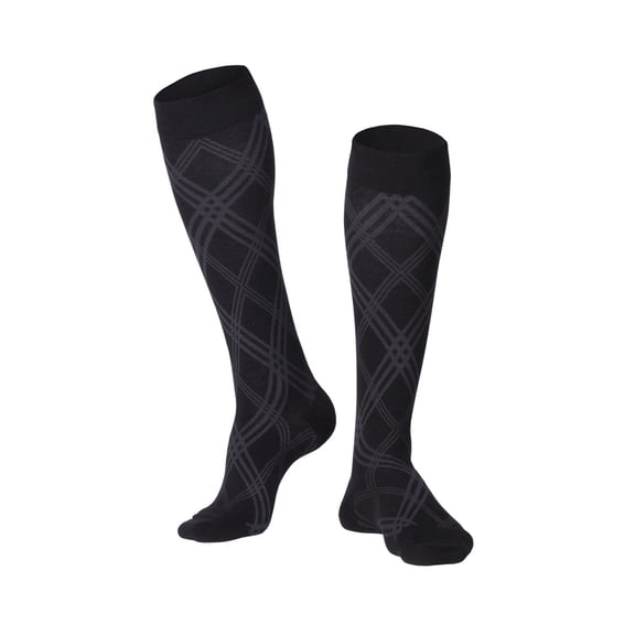 Touch Men's Knee High Compression Socks, 20-30 mmHg, Black Argyle Pattern, Large