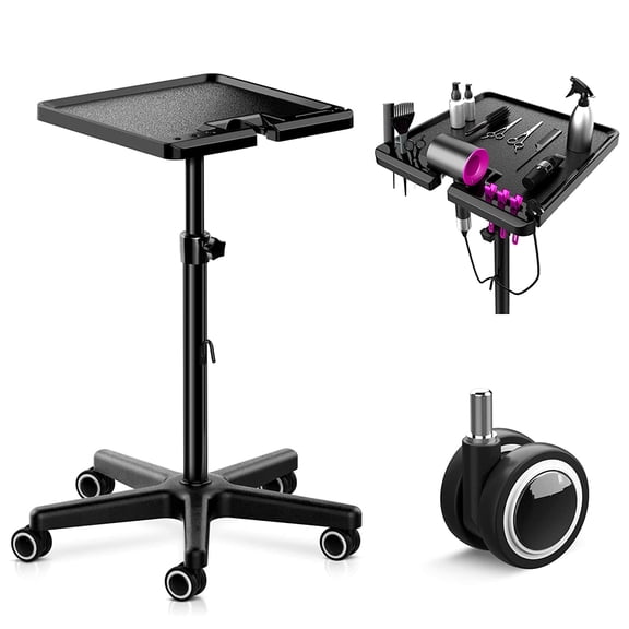 K-Salon Rolling Tray Cart with Magnetic Bowls Height-Adjustable Hair Styling Trolley, Multi-functional Mobile Station for Salon/Barbershop/Spa