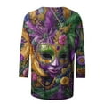 thumbnail image 4 of Cadancy Mardi Gras Shirts for Women Plus Size 3/4 Sleeve Pullover Holiday Tunic Tops Crewneck Trendy Mask Print Rave Party Carnival Tees Outfits, 4 of 5