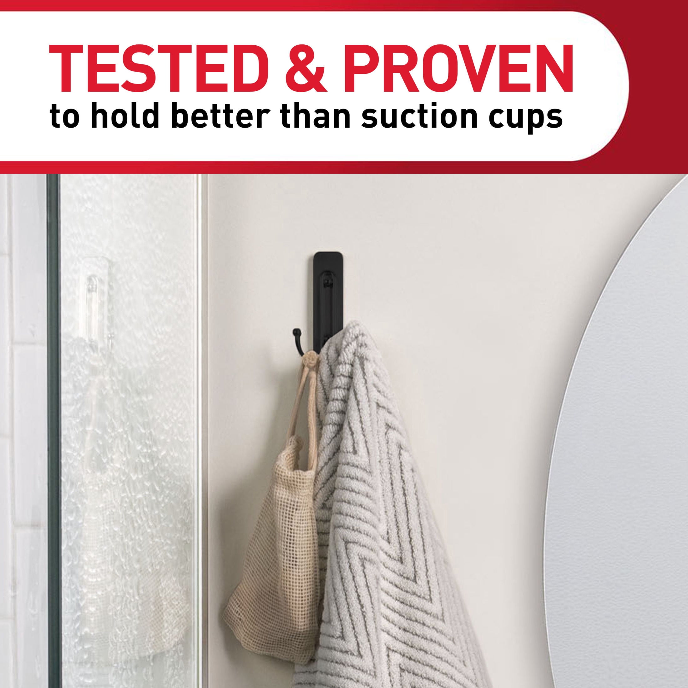 (4 pack) Command Large Double Bathroom Wall Hook, Black, Damage Free Hanging, 2 Metal Hooks