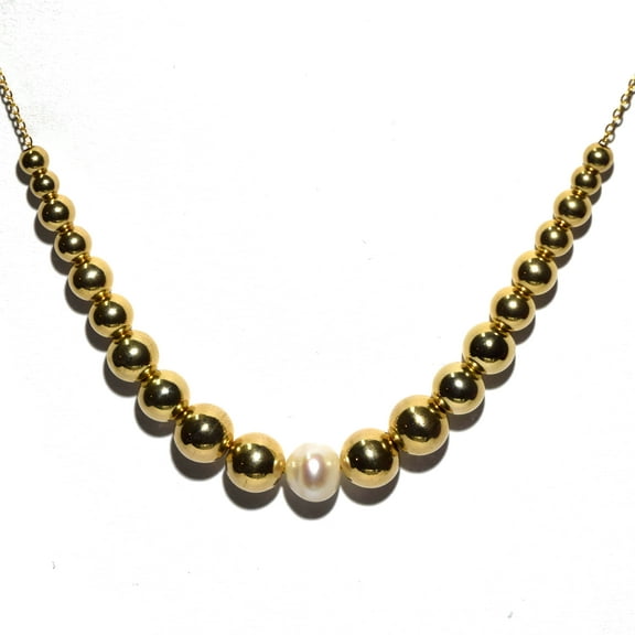 14K Yellow Gold Filled 18.5 inch Add A Bead Necklace Chain w/ Semi-Precious 8mm White Pearl Bead and 20 Decending 14k YGF Beads