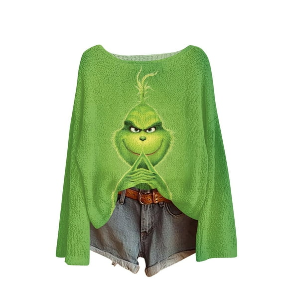 Women Christmas Top Long Sleeve Christmas Tree Xmas Gift Tops Dark Green XXL