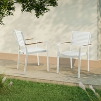 Ulax Furniture Outdoor Stackable Chairs Patio Aluminum/Plastic Dining Armchair With Teak Arm, Set of 2