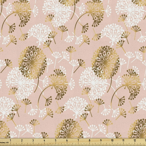 Dandelion Upholstery Fabric by the Yard, Romantic Garden Art with Flowers Repetition Summer Tones, Decorative Fabric for DIY and Home Accents, 10 Yards, Blush Caramel by Ambesonne