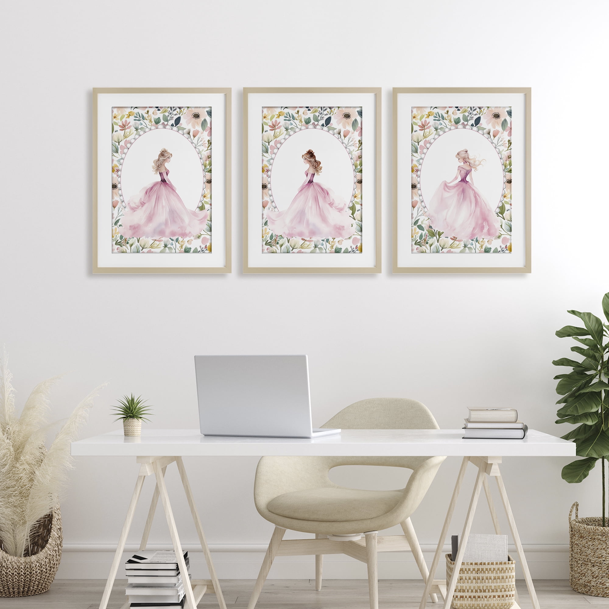 Stupell Industries Bordered Princess Love 3 Piece Birch Framed Print Under Glass Set, design by Christine Simpson Art