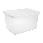 Sterilite Small Storage Bin, 20 Quart Clear Plastic Storage Container with Snap-On Lid, White, 8 Pack