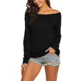 thumbnail image 1 of Women's Long Sleeve Boat Neck Off Shoulder Blouse Tops, 1 of 6