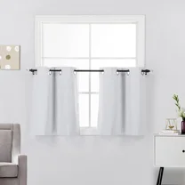 2 Piece Grommet Top 100% Blackout Window Treatment Curtain Tiers Set, 27"W x 24"L - White