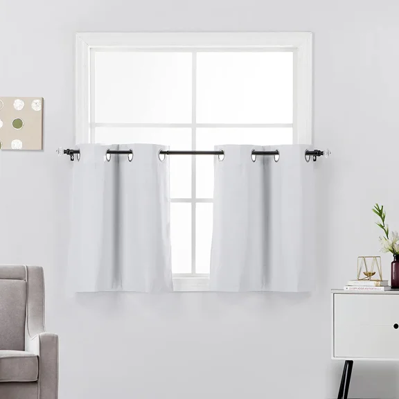 2 Piece Grommet Top 100% Blackout Window Treatment Curtain Tiers Set, 27"W x 24"L - White