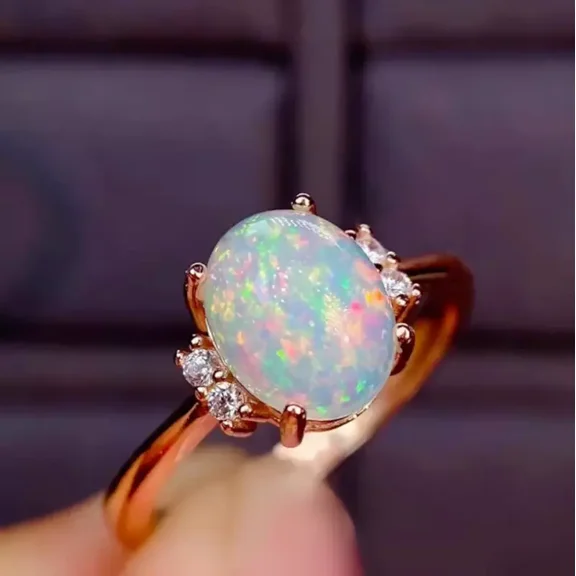 Aishvi Jewels 2Ct Oval Cut Natural Fire Opal Solitaire Engagement Ring 14K Rose Gold Plated