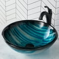 thumbnail image 2 of KRAUS 17-inch Blue Glass Nature Series Bathroom Vessel Sink and Matte Black Arlo Faucet Combo Set with Pop-Up Drain, 2 of 9