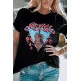 thumbnail image 4 of ABPHQTO Camiseta de manga corta con estampado gráfico de letras de flores de guitarra negra para mujer, 4 of 5