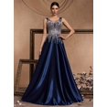 thumbnail image 1 of Lucyinlove elegante vestido de noche de satén con cuello en V para mujer, vestido de cóctel de corte en A con flecos y lentejuelas de lujo con espalda en V para fiesta de graduación y boda, 1 of 5