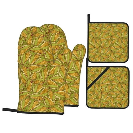 

Oven Mitts and Pot Holders Sets 4 pcs Corn cute B Non-Slip Oven Gloves Potholders Soft Quilted Lining Heat Resistant Gloves Hot Pads for Kitchen Cooking Baking