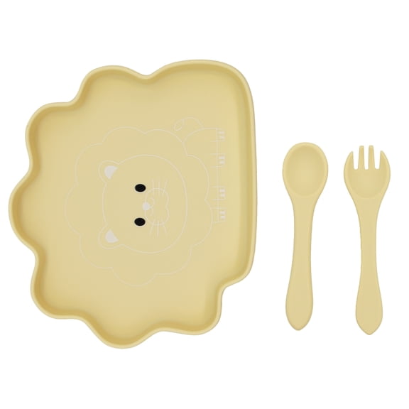 Baby Silicone Feeder Set, BabyX 3-pcs Safari Wildlife-themed Baby Plate with Suction, Spoon and Fork for Babies Toddler Kids, BPA-Free, Baby Utensils Feeding Supplies, Microwave and Dishwasher Safe