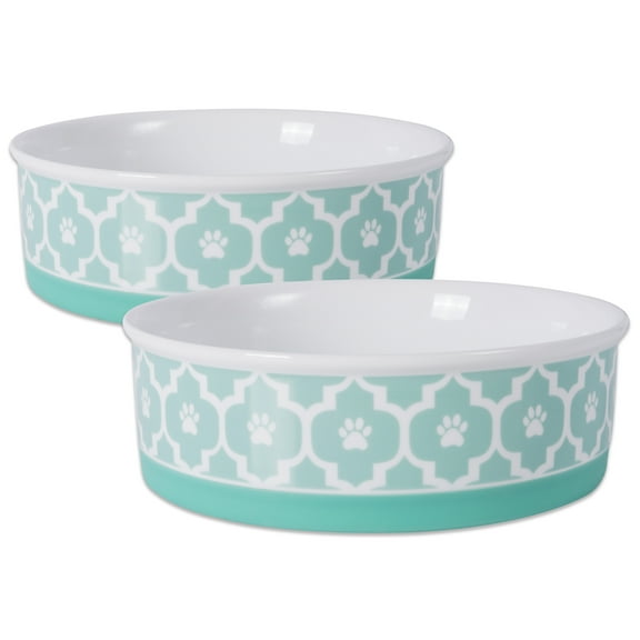 Bone Dry Lattice Pet Bowl, Dishwasher Safe, Large, 7.5x2.4", Aqua, 2 Count