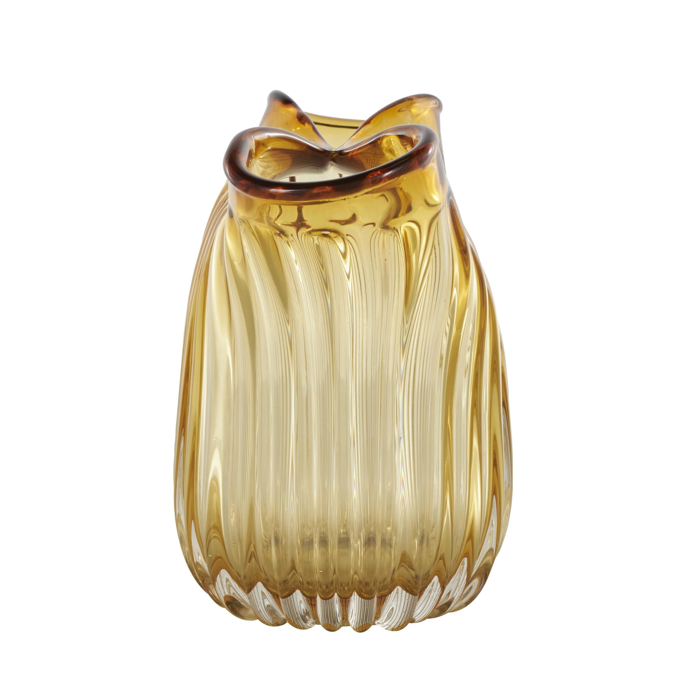 DecMode 7" Oval Ribbed Ombre Abstract Orange Glass Decorative Bowl with Folded Curve Opening