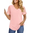 thumbnail image 3 of UVN Womens Summer Tops V Neck Lace Short Sleeve Shirts Casual Curved Hem Loose Fit Blouses, 3 of 9