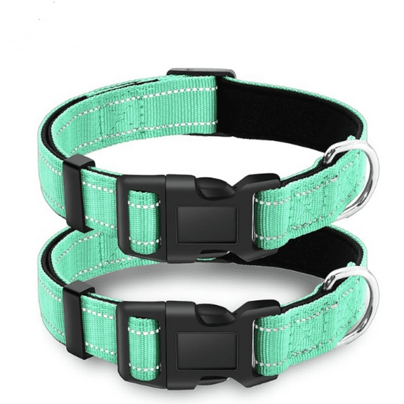 2 Pack Reflective Dog Collar with Safety Locking Buckle, Adjustable Soft Breathable Comfortable Nylon Pet Collar for Small, Medium and Large Dogs, Turquoise, XS