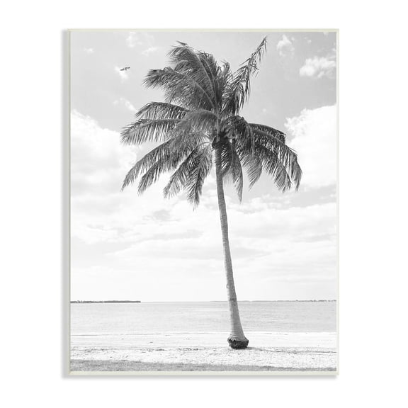 Stupell Industries Single Palm Tree Monochrome Tropical Beach Plant Photograph Unframed Art Print Wall Art, Design by Graffitee Studios