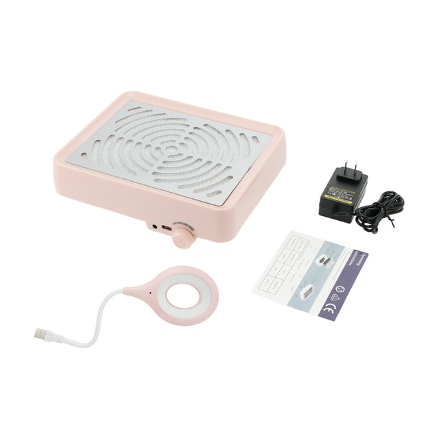 Colector de Polvo para Uñas Unique Bargains con Lámpara, Kit de Colector de Polvo para Aspiradora de Uñas, Ventilador de Polvo para Uñas de Bajo Ruido Color Rosa
