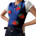 thumbnail image 2 of Women?s Classic Sweater Vest, Cute Plaid Print Sleeveless Rib Knit Uniform Pullover Crop Top, 2 of 2