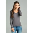 thumbnail image 2 of Essential Basic Women's Junior and Plus Size Vneck Tshirt Long Sleeves Shirt Tee, Medium, 3pk hgray,oat,charcoal, 2 of 6