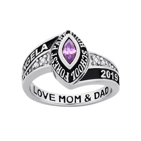 Graduation Jewelry - Personalized Women's Sterling Silver, Celebrium or 10 KT Gold Marquise Birthstone and CZ Class Ring