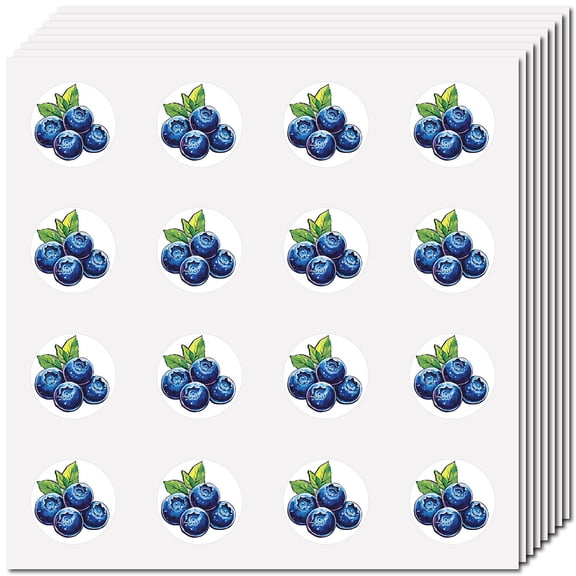 128Pcs 8 Sheets Small Blueberry Stickers Dot Label Stickers Round Fruit Food Cartoon Plastic Waterproof Picture Adhesive Decals