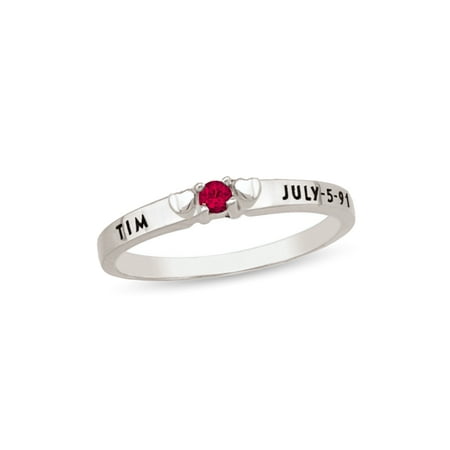 Personalized Heart Design Engravable Birthstone Ring in Sterling Silver by Jewlster