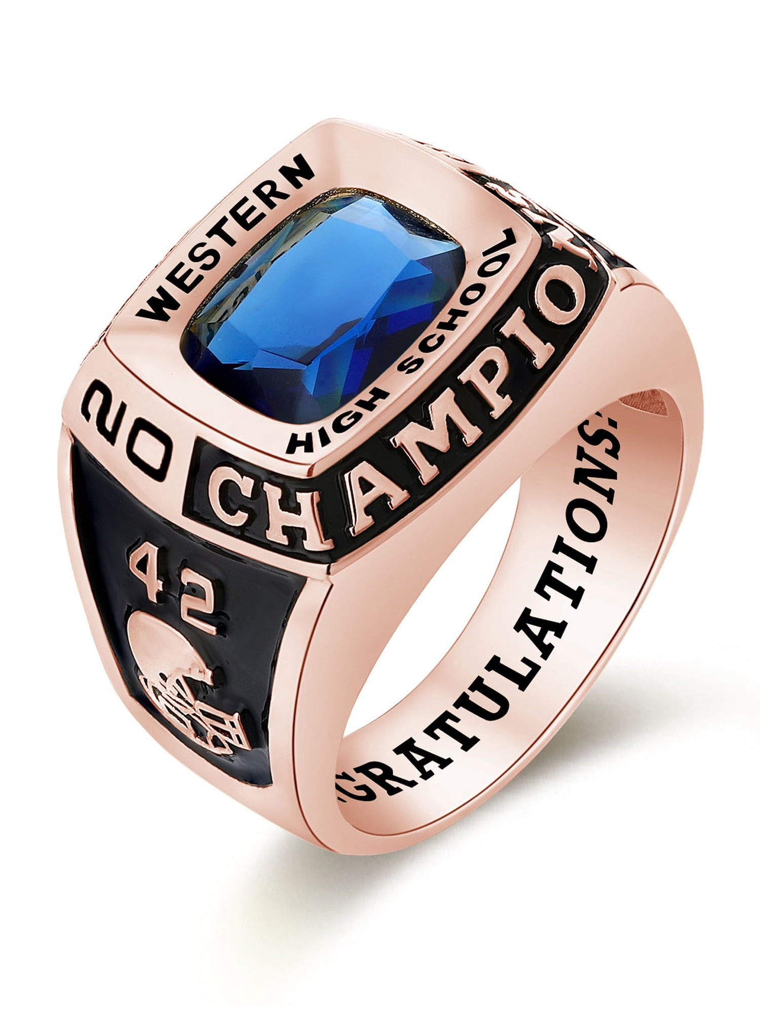 Mementos PJM Custom Men's Class Rings Sterling Silver for High School College-Rose Gold-Champion