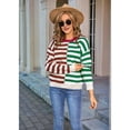 thumbnail image 5 of Women'S Crewneck Color Clock Striped Cable Knit Sweaters for Trendy Fall Outfits Green M, 5 of 8