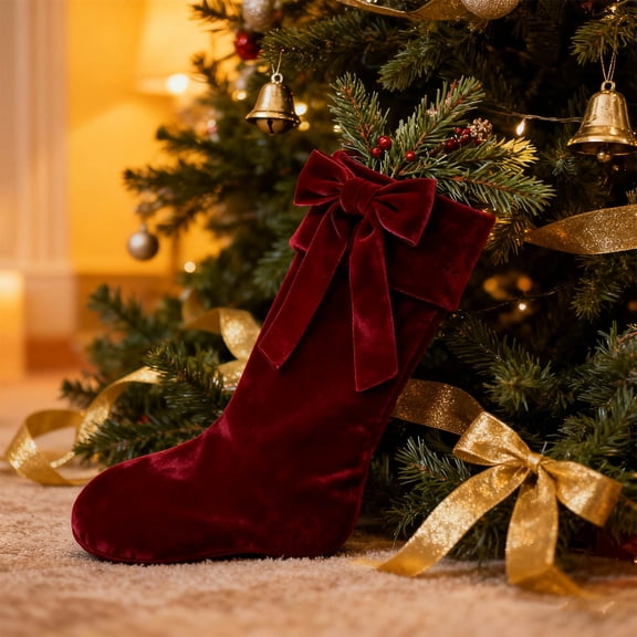 Fwttom Christmas Stockings Bulk with Bow - Large Thickened Velvet Xmas Stockings Personalized, Hanging Christmas Decorations Indoor Gift Bag