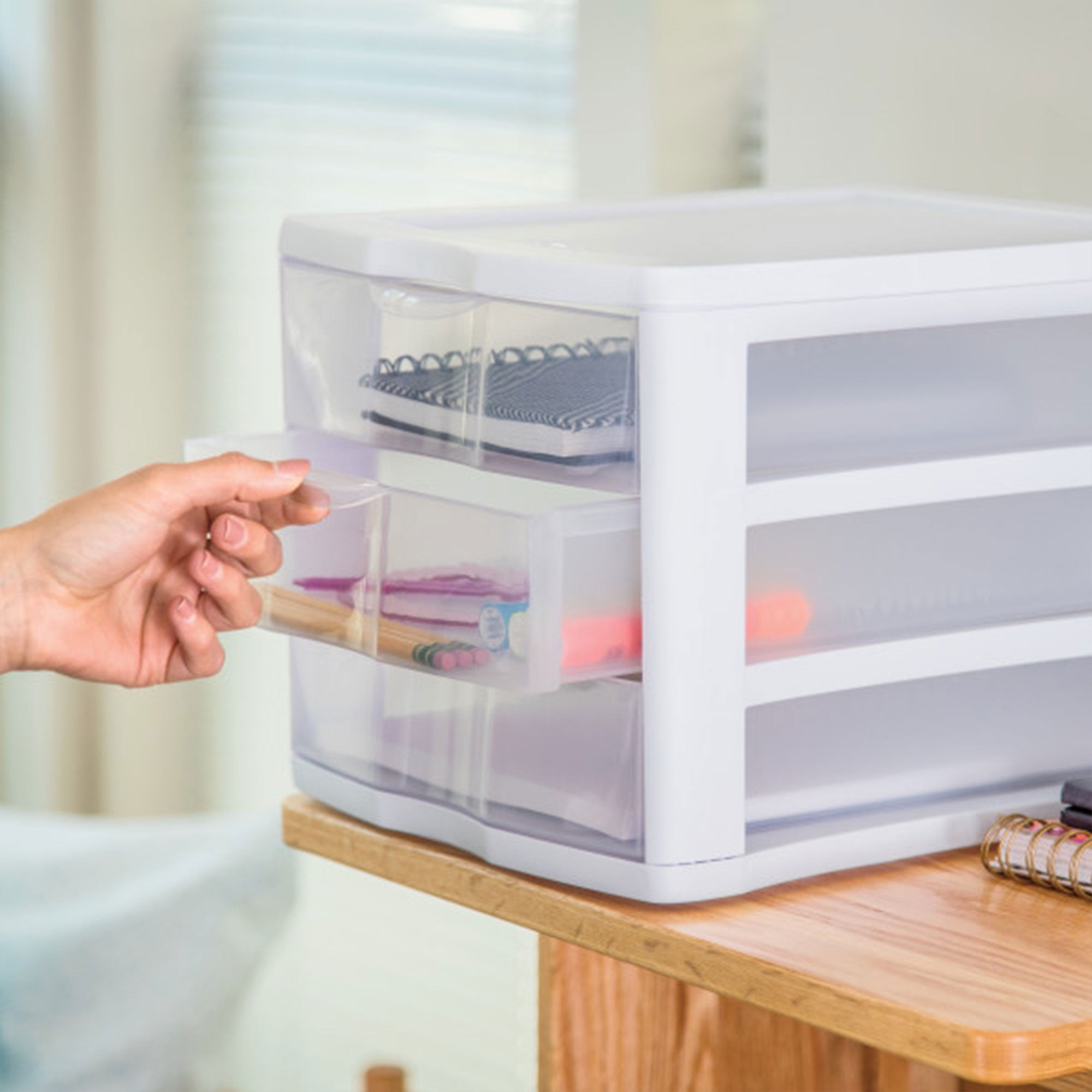 Sterilite 3 Drawer Unit, Stackable Plastic Organizer System with Storage Drawers, 4 Pack