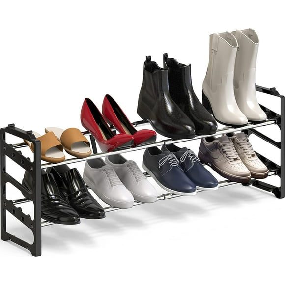 AIR-SimpleHouseware 2-Tier Expandable and Stackable Shoe Racks with Shelves for 8 Pairs of Shoes, Black