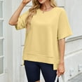 thumbnail image 6 of Hduncf Women's Casual Loose T Shirts Oversized Tees Summer Short Sleeve Crew Neck Tunic Tops Basic Tee Shirt Yellow L, 6 of 9