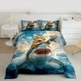 thumbnail image 2 of Feelyou Kawaii Ocean Sealife Full Size Comforter Sets, Cat Riding Shark Bedding Comforter Set, Teens Boys Girls Kids Reversible Bedding Sets, Microfiber Bedroom Decor, 3pcs, 2 of 8