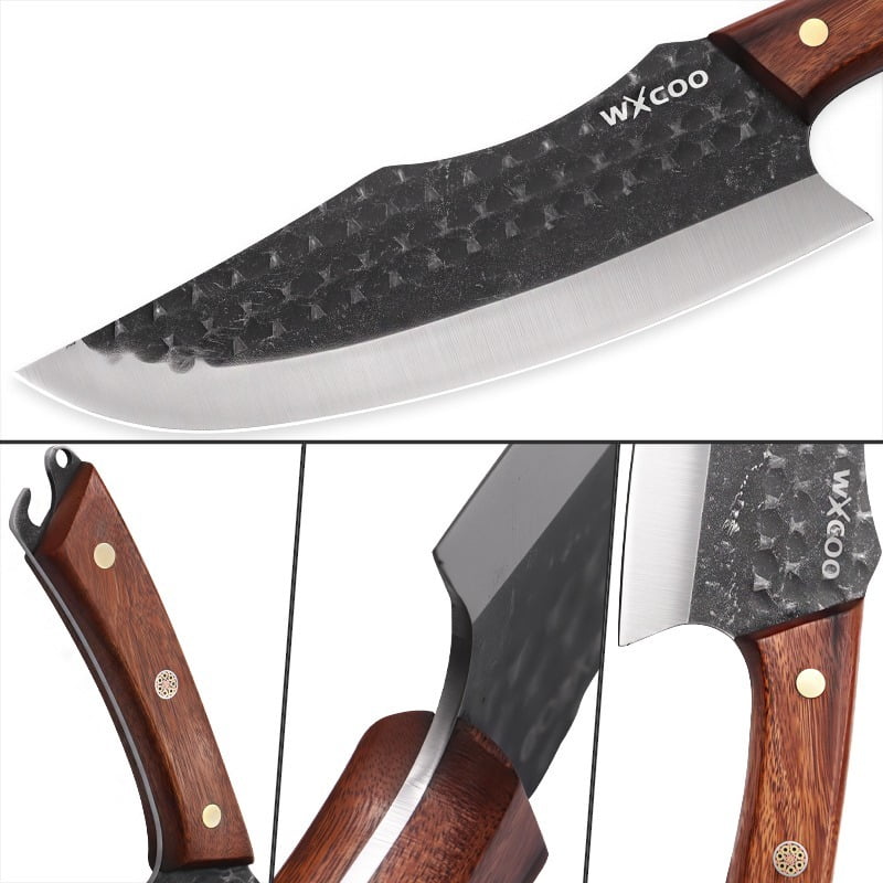 4PCS Handmade Utility Knife Stainless Steel Santoku Knife Forged Knife Multipurpose Knife Sharp Chef Knife Unique Knives for Cooking Kitchen Must Haves Fruit Fish Meat Cleaver Boning Knife Barbecue