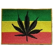 Rasta Flag Leaf - Embroidered Sew On Patch 3 1/2" X 2 1/2"