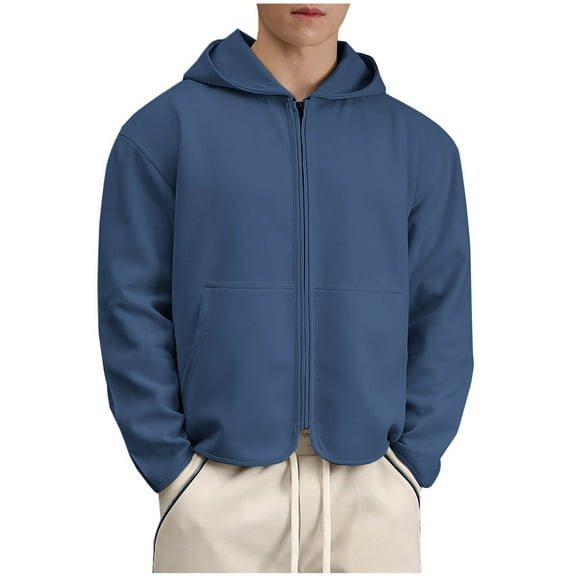 Quinlirra Mens Jackets Lightweight Men's Fashion Casual Solid Color Pockets Zipper Long Sleeve Hoodless Casual Outwear