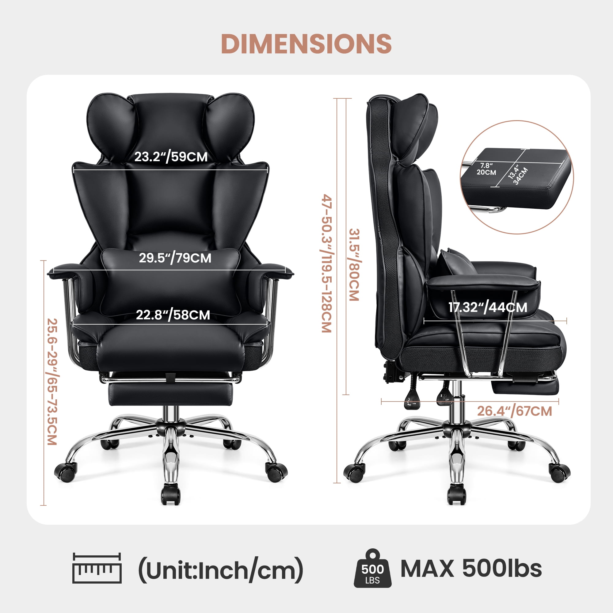 Premium Ergonomic Office Chair For Plus-Size Users, Executive High-Back Leather Seat With Enhanced Lumbar Support and Footrest for Home & Office