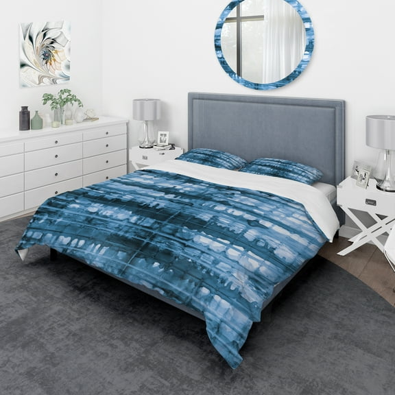 Designart 'Indigo watercolor geometrical V' Geometric Duvet Cover Set