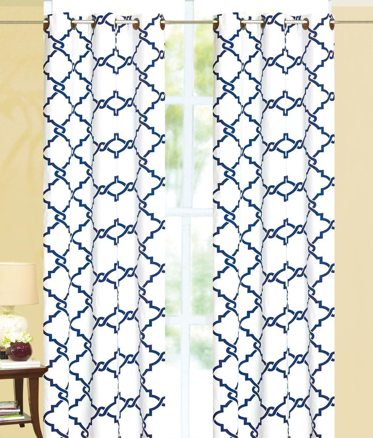 1PC BETH NAVY ZIG-ZAG Printed Grommet Panel Window Curtain Lined Blackout 