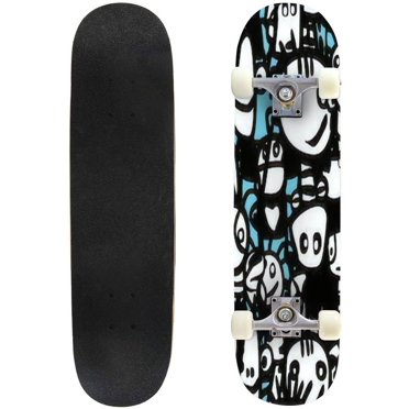 seamless cartoon background with black silhouettes Outdoor Skateboard Longboards 31"x8" Pro Complete Skate Board Cruiser