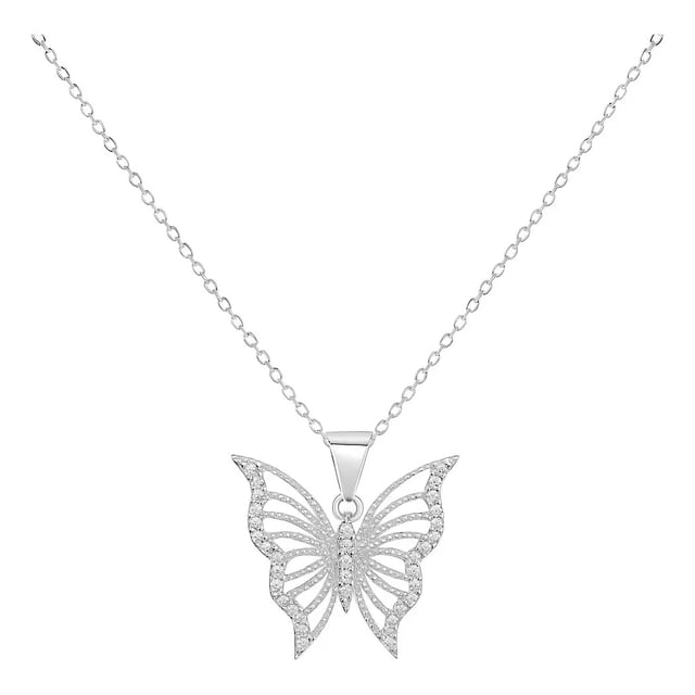 Collar De Mariposa Con Zirconias Para Mujer De Plata 925 Plateado