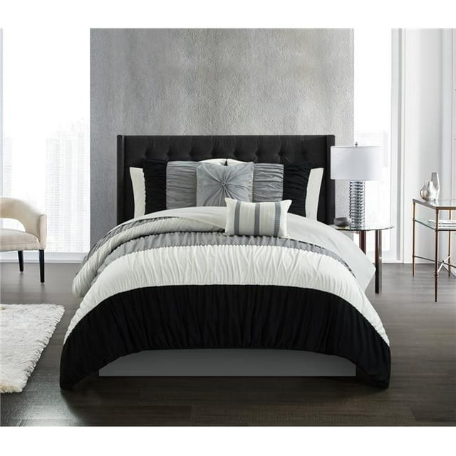 Chic Home BCS25111-US 9 Piece Mae Comforter Set, Black - King Size